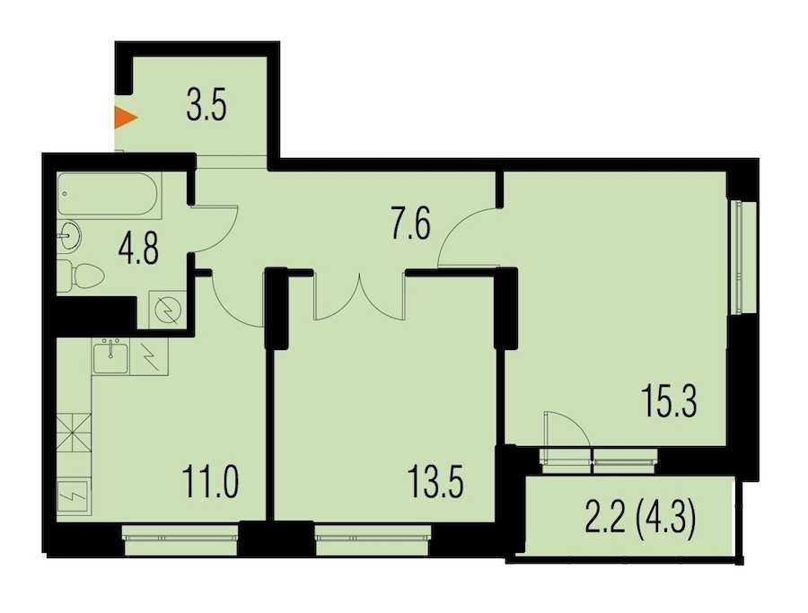 Двухкомнатная квартира в : площадь 58.9 м2 , этаж: 13 – купить в Санкт-Петербурге